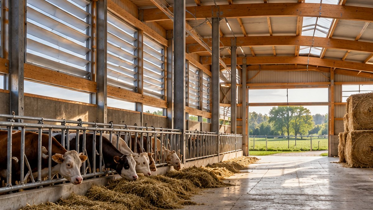 KI-generiertes Anwendungsbild: Stalllüftung mit Wetterfreigabe