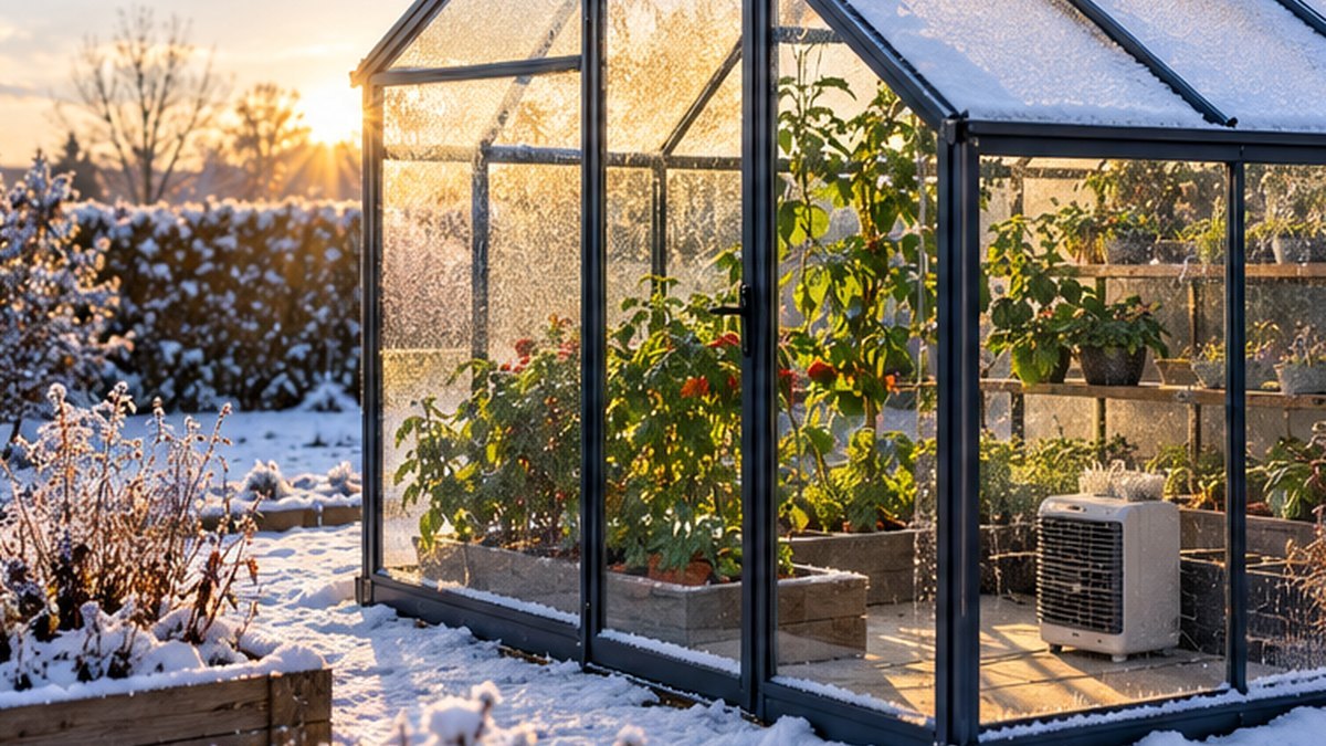 KI-generiertes Anwendungsbild: Gewächshausheizung bei Frost